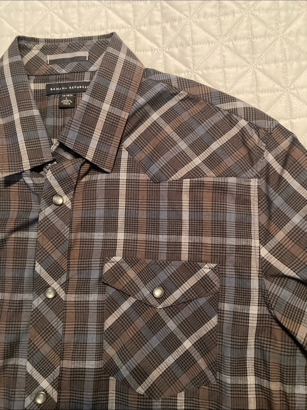 Banana Republic Brown and Blue Plaid Button-Down Shirt size L (0083)